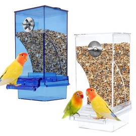 kathson No-Mess Bird Cage Feeder Automatic Parrot Feeders Seeds Container Acrylic Finch Foraging Feeders Parakeet Food Dispenser Cage Accessories for Small Birds Canary Budgie Lovebirds