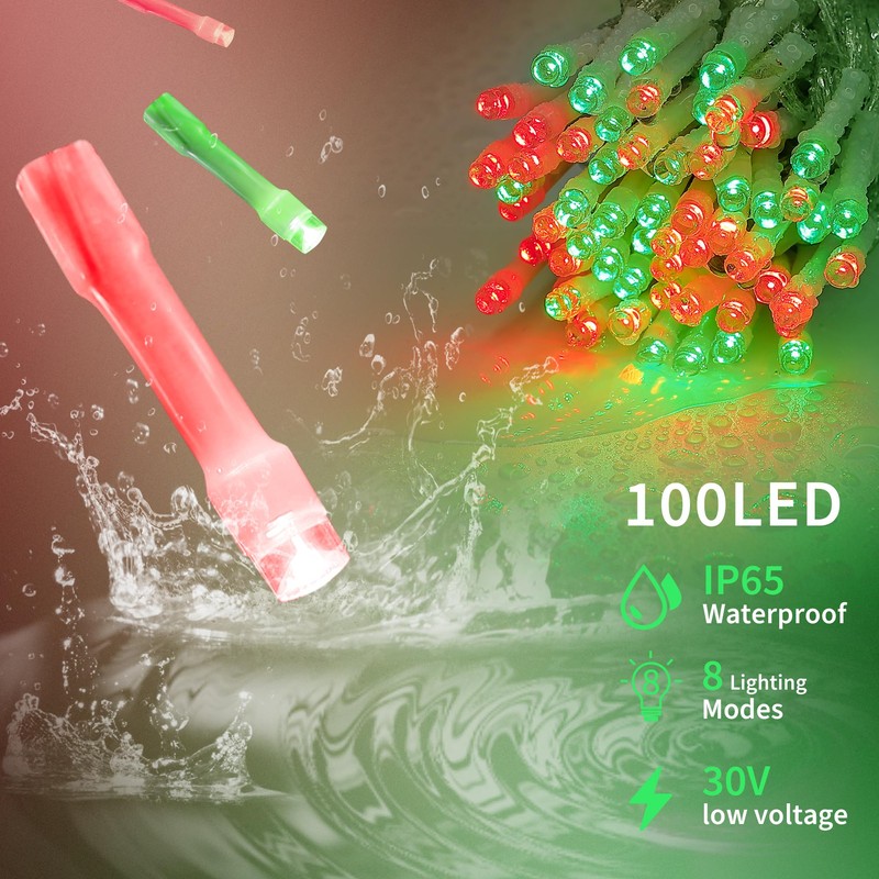 oopswow Red and Green String Lights, 33ft 100 LED Christmas