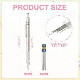 PATIKIL 0.3 mm Mechanical Pencil Set with Lead Refills, Metal Drafting Pencil Artist Lead Holder for Drawing Writing Sketching Marking Art, Silver