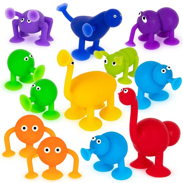 ArtCreativity - Juego de 12 juguetes de succión para niños con succión en varios colores y formas, juguetes de baño con succión para niños y niñas, regalos geniales para fiestas de cumpleaños,