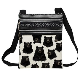 LiuenMgg Black Bear Messenger Bag Small Ethnic Pattern Adjustable Strap Crossbody Zipper Pouch Gothic Black Bear Phone Organizer Wallet Cute Shoulder Handbag for Women Friends-1
