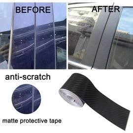 MFQNENLK Carbon Fiber Vinyl Tape for Black Out Chrome Delete Window Trim with Tool Kit, Black Vinyl Wrap Tape Roll, Self-Adhesive Car Chrome Door Trim Delete Tape DIY Film (2 inches x 30 feet)