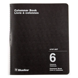Blueline Columnar Book, Twin Wire Binding, 6 Columns with Description, 80 Pages, 12-Inch x 10-Inch, Black (A767.06T)