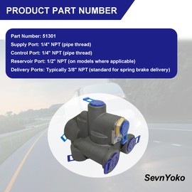 51301 Air Brake Emergency Relay Valve Compatible with Tramec Trailer Emergency Valve - 1/4" Supply & Control Ports - TEV Spring Brake Control, Anti-Lock, Corrosion Resistant