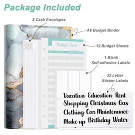 Rnivvi Budget Binder with Zipper Envelopes, A6 Money Saving Binder Cash Envelopes for Budgeting, PU Leather Budget Planner Money Organizer for Cash Bills, Marble Budget Wallet for Men, Gray Black Gold