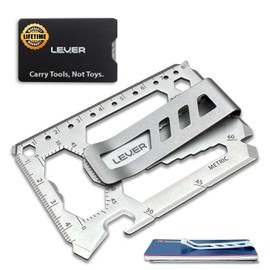 Toolcard Pro with Money Clip - 40 in 1 Credit Card Multitool Card - Sleek Minimalist Stainless Steel Wallet Card and Money Clip by Lever Gear (1, Silver)