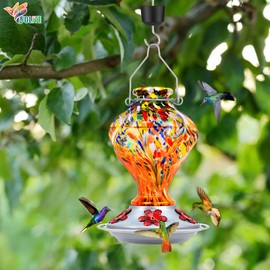 Hummingbird Feeders for Outdoors Hanging, BOLITE Glass Hummingbird Feeder, Hand Blown Twisted with Ant Moat and Five Feeding Ports, 24 Ounces, Leak Proof, Orange, Gifts for Women Men