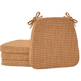 Nobildonna Chair Cushions for Dining,Kitchen,Office, 2'' Thick High-Density Foam Seat Pads with Gel-Infused, Non-Slip, Removable Washable Cover with Ties, Chair Pads,17" x 16",Orange Plaid,Set of 4