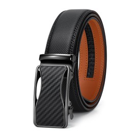 VONMELLI Mens Belt, Leather Ratchet Belt for Men Dress Belt with Adjustable Buckle, Trim to Fit, Black 32" to 39" Waist Adjustable