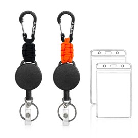 ASNAME 2 Pcs Retractable Keychain, Id Card Holder Retractable Badge Holder with Badge Reel, Carabiner Keyring Clip Key Ring with 24" Steel Cord (Black&Orange)