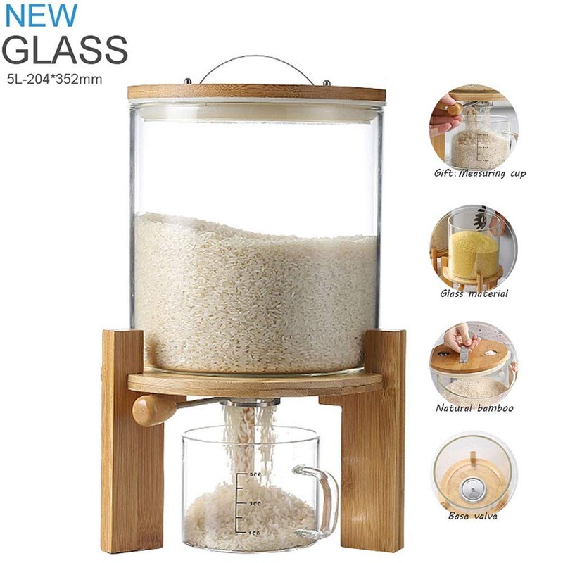 Flour and Cereal Container, 5L/8L, Rice Dispenser, Creative Glass Food