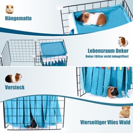 ONEJU Guinea Pig Hideout, Square Top Hideout for Guinea Pigs, 4-Sided Small Animal Hiding Hide for Guinea Pigs, Rabbits, Chinchilla, Ferrets, Without Metal Fences. (Blue)