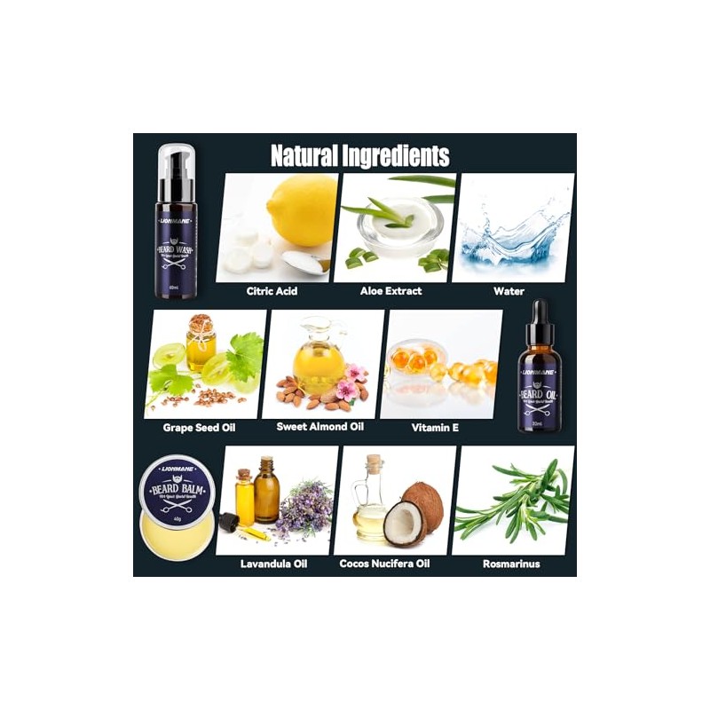 Beard Care Kit for Men Gifts, LIONMANE Beard Grooming Set,
