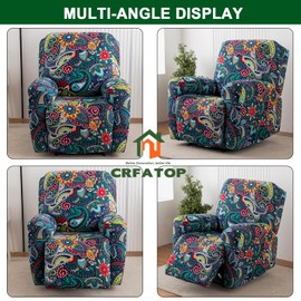 CRFATOP Printed Recliner Cover with Pockets Single Reclining Slipcover 4-Pieces Lazy Boy Recliner Sofa Chair Cover with Elastic Bottom for Recliner Furniture Protector for Kid Pet,A05