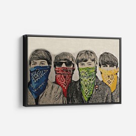 Banksy Beatles Bandanas Street Graffiti Canvas Art Wall Art Home Decor - Various Sizes (18in x 12in Modern Black Framed)