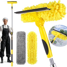 Opow 144'' Long Reach Window Squeegee with Telescoping Extension Pole,2 in 1 Shower Cleaning with Telescopic Pole,Extension Washing Tool with Rotatable Clean Head for Indoor/Outdoor High Window Glass