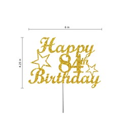 Decoración para tartas de cumpleaños 84 con purpurina dorada, ideas de decoración de fiestas, calidad premium, resistente purpurina de doble cara, palo de acrílico. Fabricado en Estados Unidos (84)