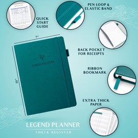 Legend Planner Check Register Book – Accounting Ledger Book for Small Business & Personal Use – Checkbook Register to Track Financial Transactions – Hardcover, 7x10″, 6300 Entries (Dark Teal)