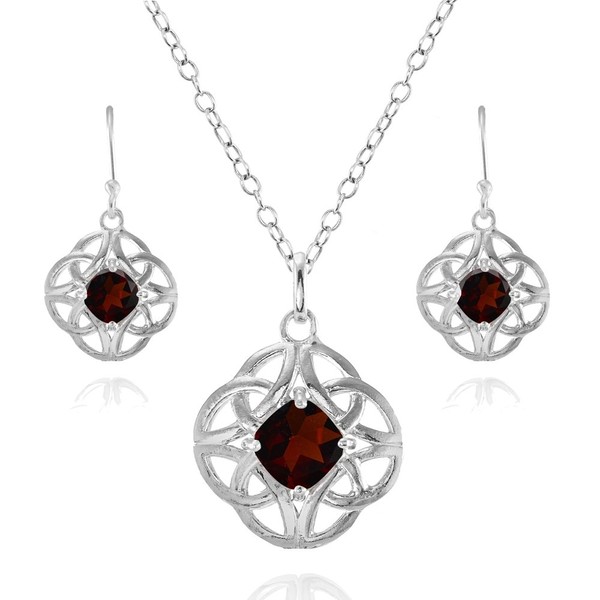 Ice Gems Sterling Silver Garnet Cushion-Cut Celtic Knot Pendant Necklace
