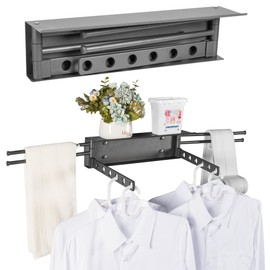 MALogistx Wall Mounted Clothes Drying Rack | 15.75" Foldable Wall Mount Clothes Rack with 6 Adjustable Rods | Easy Install Collapsible Drying Rack from 4" to 12" & Includes Hardware