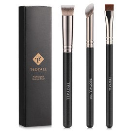 TEOYALL Concealer Brush Set, Flat Top Blush Brush, Angled Nose Contour Brush Ultra-Thin Eyeliner Eyebrow Brush for Flawless Finish (370S/Flat Top/Thin Flat)