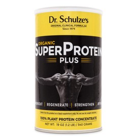 Dr. Schulze's | SuperProtein Plus | 100% Plant Protein Concentrate | Organic Powder Mix | Vitamin B-12 & Spirulina | Dietary Supplement | Build Strong Muscle | Enhance Workout Recovery | 19 Oz.