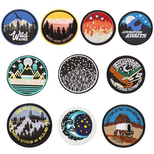 Woohome Patch Embroidered, 10 PCS Landscape Iron on Applique Mountain