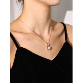 FANCIME Women's Necklace with Large Symbol Pendant Chain Made of 925 Sterling Silver with Natural Freshwater Pearls Gemstone June Birthstone Jewellery for Girls, 40 + 5 cm Extender, Pearl, Pearl