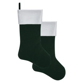 Haute Decor Velveteen Dark Green HangRight® Stocking with White Cuff - 20 inches - 2-Pack - Classic Christmas Stockings That Hang Just Right from Your Holiday Mantel