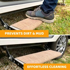 SAVUK 20" x 23" (1 Pack) RV Step Cover Rug Carpet Mat with Easy Install Hook Fit 8" to 11" Camper Stair Tread Non-Slip Outside Works on Electrical and Manual Steps Weather Resistant (Brown)