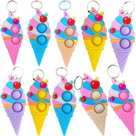 Roaqua 20 Packs bulk Mini Pop Ices Cream Keychain fidgets Bubble Classroom Students gifts Teacher, Summer Hoilday Party Favors