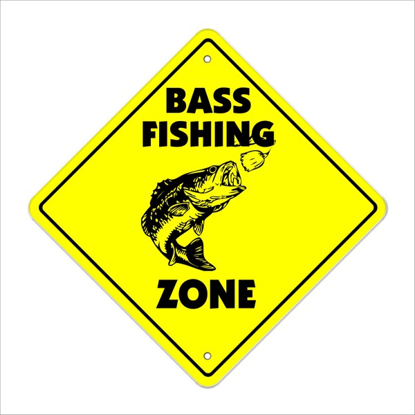 Bass Fishing Crossing Sign Zone Xing | Indoor/Outdoor | 20"