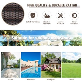 RELAX4LIFE Outdoor Wicker Bar Cart with Removable Ice bucket, Patio Serving Counter Table with Glass Top & Wheels, Storage Compartments Rattan Rolling Trolley for Pool, Backyard,Porch Wine Cart, Brown