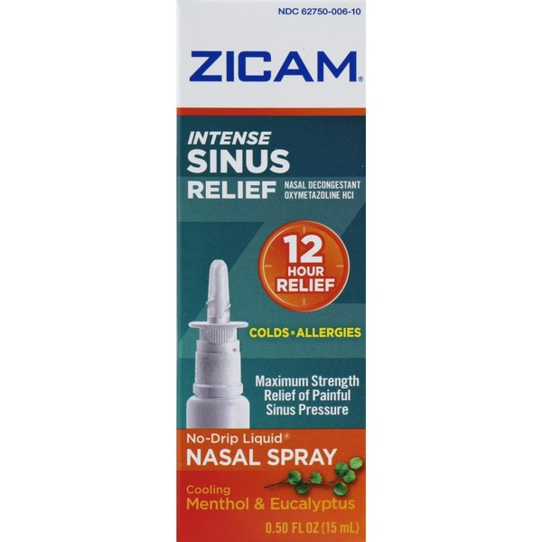 Zicam Intense Sinus Relief Nasal Spray,Transparent Cooling Menthol and Eucalyptus, 0.5 Fl Oz