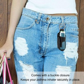 2pcs Asthma Inhaler Holder, Portable PU Leather Travel Handy Holder with Carabiner Clip, Lightweight Asthma Inhaler Case for Travel, Adults and Kids (Inhaler Not Included)