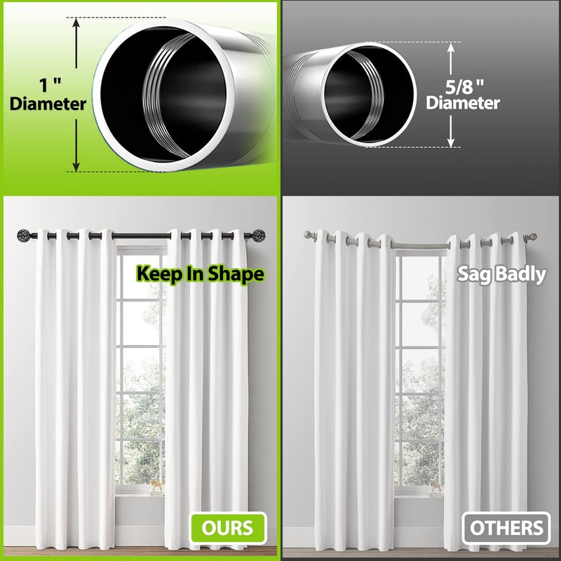Long Curtain rods 66 to 110 inch Easy Install, Adjustable