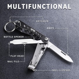OUTU Keychain Nail Clipper Multitool, 6 in 1 EDC Utility Tool with Nail Clipper, Scissors, Bottle Opener, Gifts for Him Men Husband Dad Boyfriend (Black)