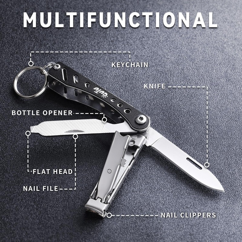OUTU Keychain Nail Clipper Multitool, 6 in 1 EDC Utility