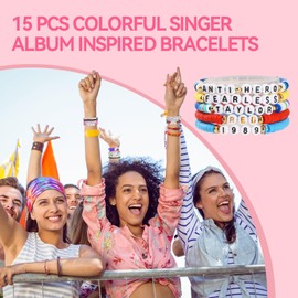 15 Pcs TS Friendship Bracelets, Singer Music Inspired Album Bracelets, Cute Clay Bead Colorful Bracelets, Preppy Jewelry Bracelets Fashion Gifts for TS Fans, Girls, Women, Daughter, Kids