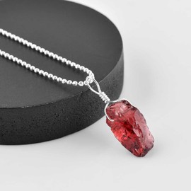 Natural Raw Garnet Gemstone Dainty Pendant Necklace, Rough Crystals, Energy Stone, Healing Crystals, Silver Plated Chain, Gift for Women, January Birthstone, Gemstones Jewelry 18 inch