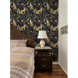 Safiyya Leopard Peel and Stick Wallpaper Black/Green/Yellow Jungle Cheetah Floral Contact Paper Animal Self Adhesive Removable Wallpaper Wall Paper Decor for Bathroom Bedroom Vinyl 17.3" x 78.7"