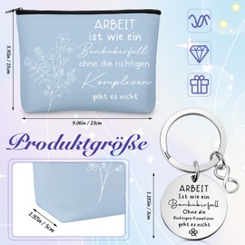 Work Colleagues Farewell Gift Set 1 Work Is Like A Bank Robbery Keyring 1 Farewell Cosmetic Bag for Colleagues Job Change Retirement Birthday Christmas, Morandi Blue