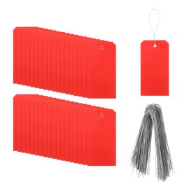 uxcell 100Pcs Marking Tags with String, 6.3" x 3.1" Waterproof Hang Tags Attached Writable Rectangle Plastic Wires Shipping Tags for Outdoor Luggage Clothes, Red