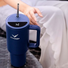 Swoop Smart Tumbler 40 oz | Stainless Steel Vacuum Insulated with Touch Screen Temperature Sensor Lid, Handle and Straw for Water, Coffee, Smoothie, Iced Tea and All Beverages (Midnight Blue)