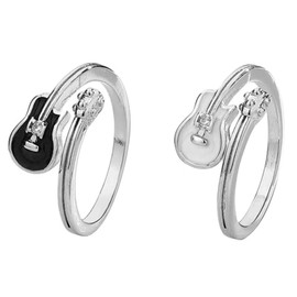 AREUM Guitar Ring, White, Black, Set of 2, Guitar Ring, Adjustable, Spoon Ring, Musical Instrument Accessories, 2 Pieces