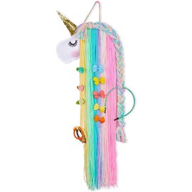 Unicorn Hair Clips Organizer for Girls 78x24CM Wall Hanging Rainbow Tassel Decor Baby Hair Bow Holder Headband Storage Hairpin Barrette Hanger Display for Girls Room Bedroom Home Decoration(yellow)