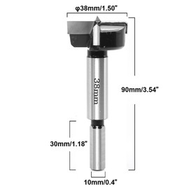 Sinoprotools HW Forstner Drill Bit Diameter 38 mm, 10 mm Shank, Forstner Bits with Round Shank, Drill Attachments Length 90 mm, Accessories Drill for Wood, Plastic