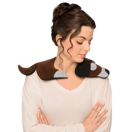 LESCHI Wärmekissen - Körnerkissen für Mikrowelle - Tier Hund Dunkelbraun - anschmiegsames Nackenkissen mit Bio Weizen - ideal als Wärmespender im Winter und bei Verspannungen an Nacken Schulter Hals