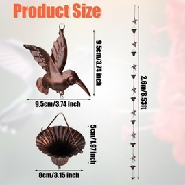 NQEUEPN 8.53ft Metal Hummingbird Rain Chain, Outdoor Rustproof Rainwater Chime, Birdbath Rain Catcher Gutter Garden Ornament for Courtyard