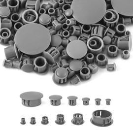 Plastic Hole Plugs, 5/6/8/10/13/25mm Flush Type Hole Plugs Locking Insert End Cap Panel Hole Plugs for Cabinets Machines Furniture (155pcs, Gray)